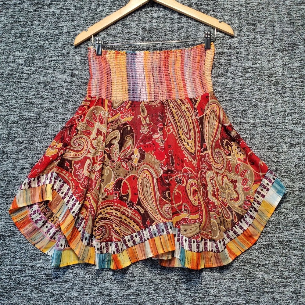 Forever Convertible Skirt Tube Top‎ Womens Medium Red Paisley Boho Smocked